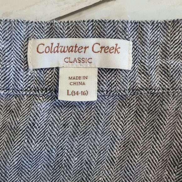 Coldwater Creek Linen Herringbone Tweed Open Front Jacket Classic Staple Lg - Picture 4 of 9